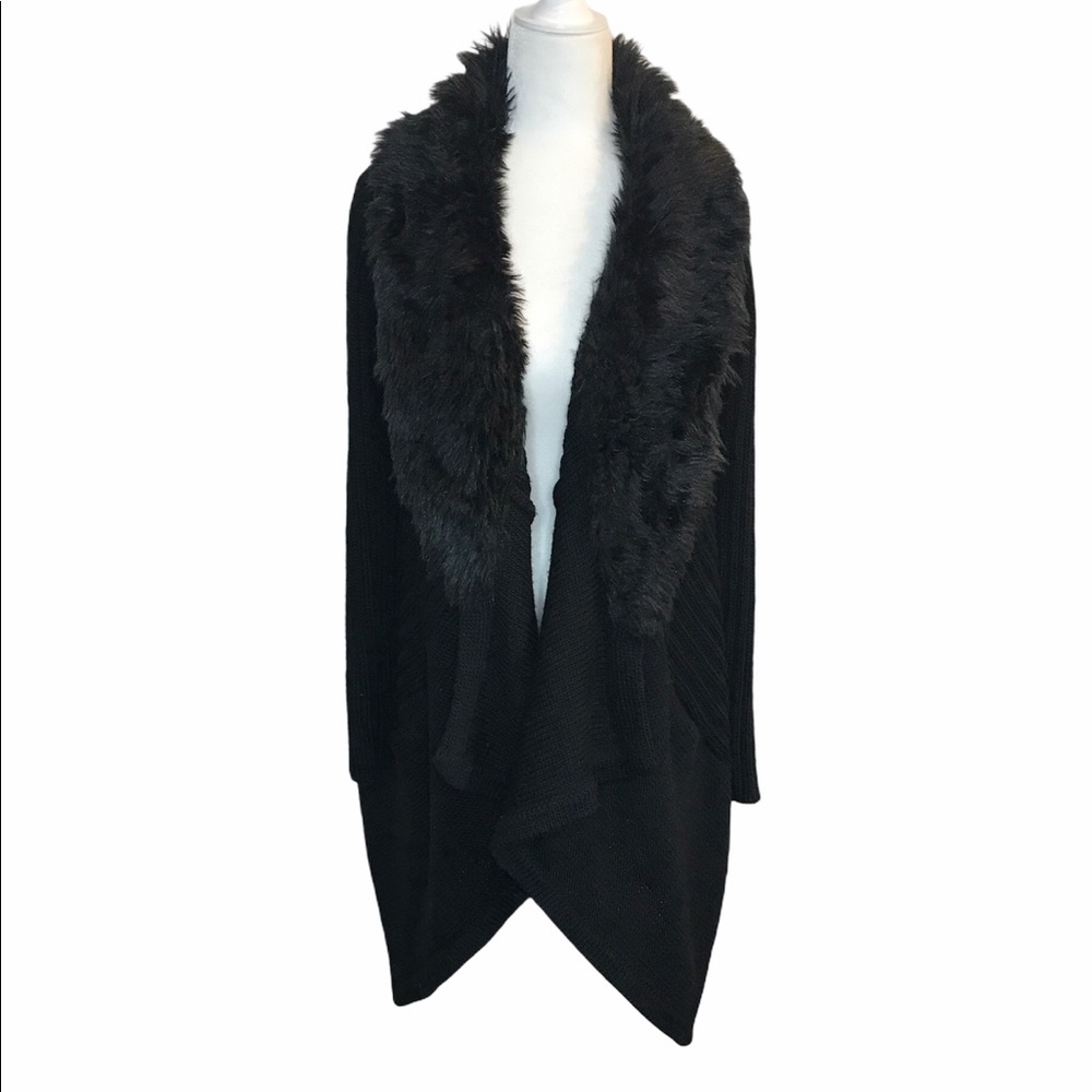 Barneys New York Faux Fur Knit Cardigan Black S